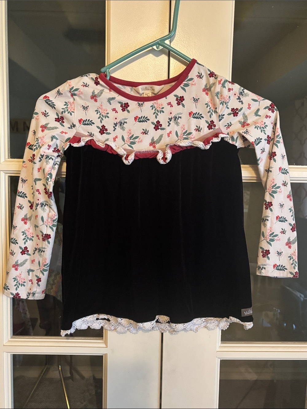 Matilda Jane Black Velvet & White Floral Long-Sleeve Top